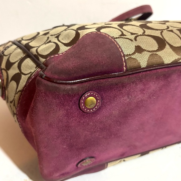 Coach vintage Signature Canvas / leather suede Shoulder Bag - Pink and Tan - Picture 9 of 12